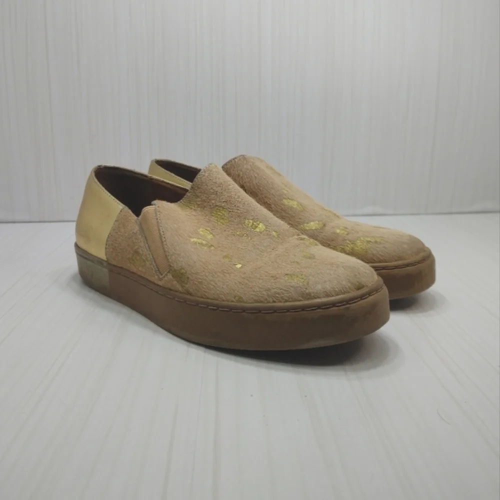 Free People Varsity Golf Slip On Sneaker Leather Calf Hair Animal Print EU 38